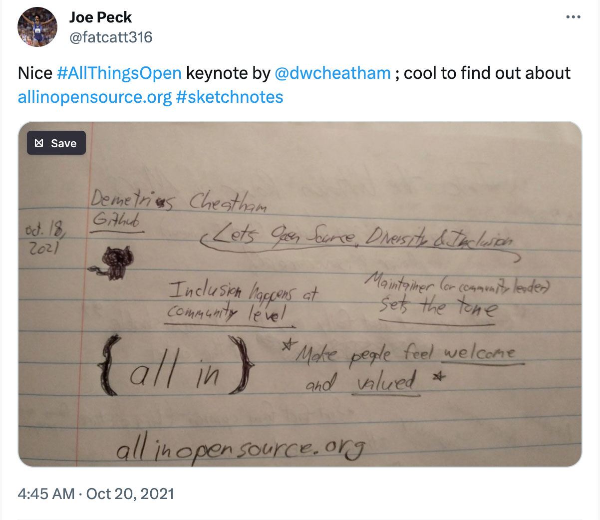 Joe Peck Tweet