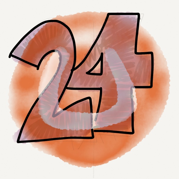 The first attempt at a logo for 24 Days - the orange Umbraco logo (hand drawn version) with a large '24' written on top